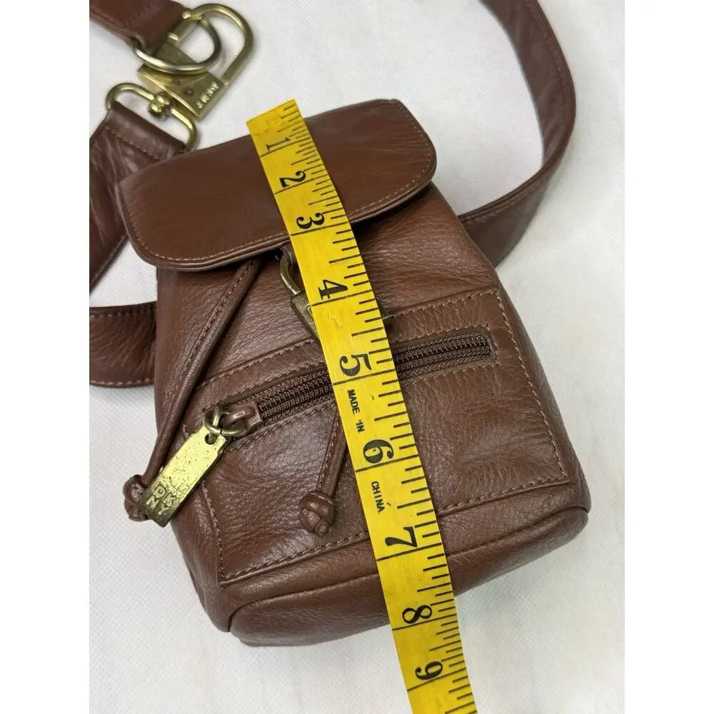 DKNY Donna Karan New York Y2K Vintage Brown Leather Mini Backpack Waist Belt